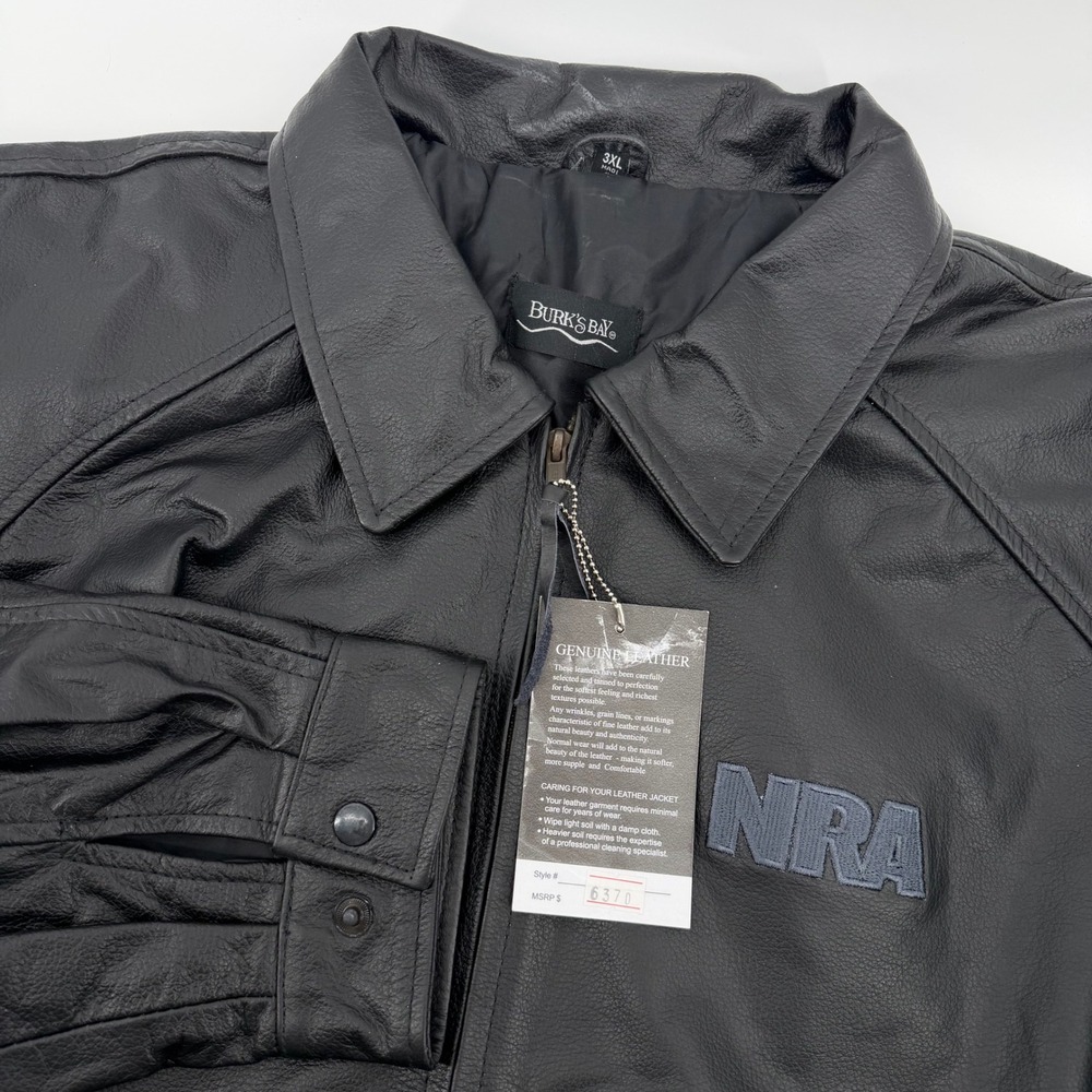 Burks Bay Leather Bomber Jacket Mens 3XL Black NRA Embroidered Zip Up 6370 NEW